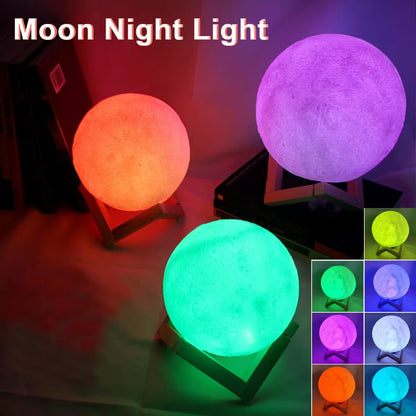 8cm Moon Lamp – LED Starry Night Light with Wooden Stand