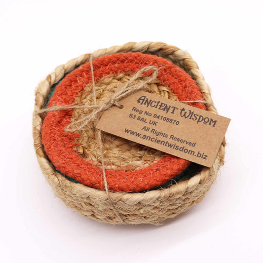 Natural Coaster - Jute & Cotton 10cm (set of 6) Mixed colours in basket