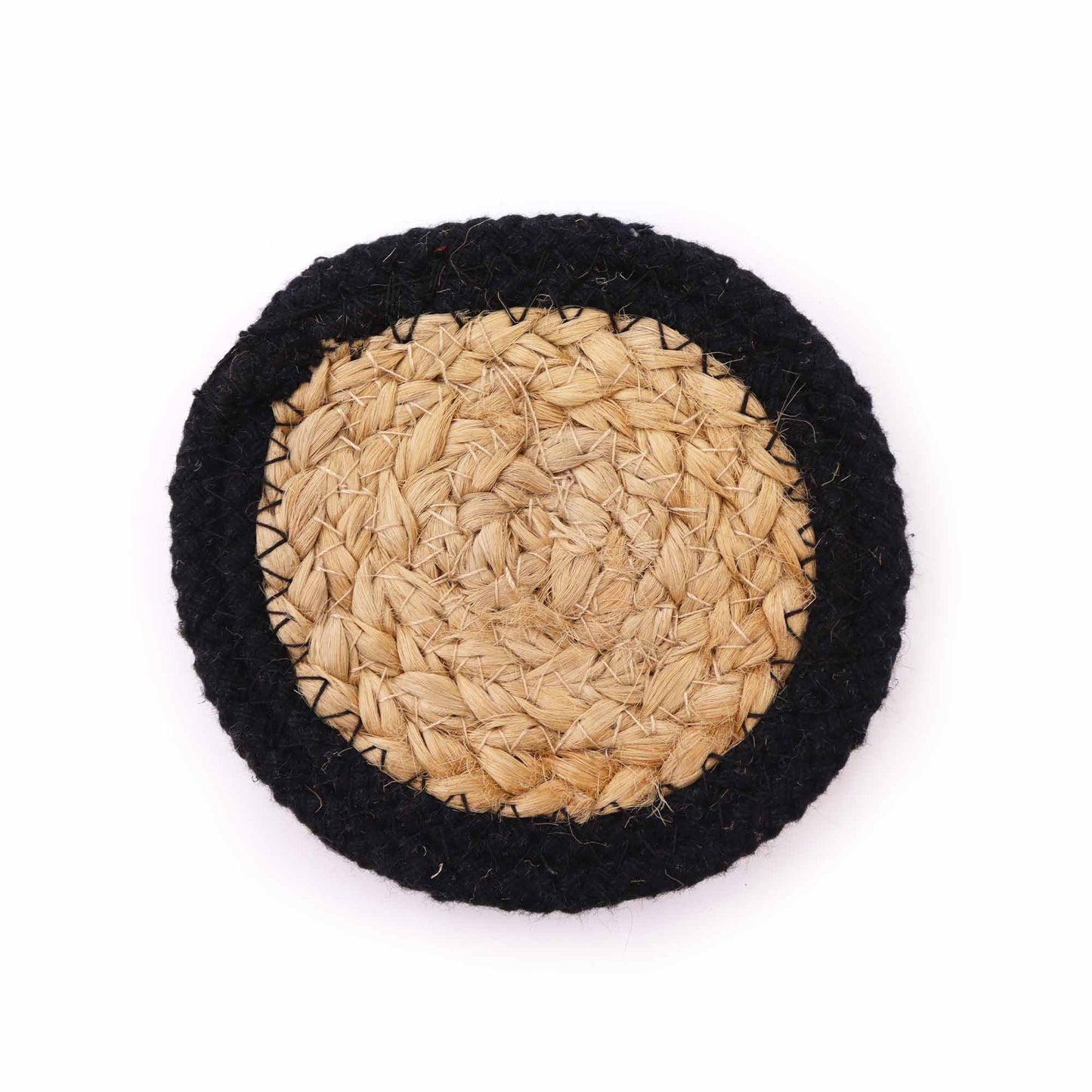 Natural Coaster - Jute & Cotton 10cm (set of 4) - Black Boarder