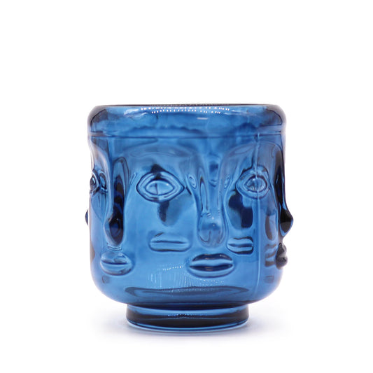 Buddha Faces Candle Jar - Royal Blue