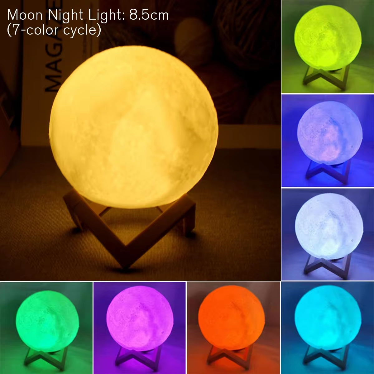 8cm Moon Lamp – LED Starry Night Light with Wooden Stand