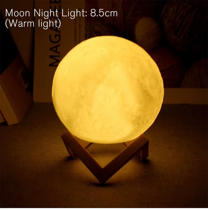 8cm Moon Lamp – LED Starry Night Light with Wooden Stand