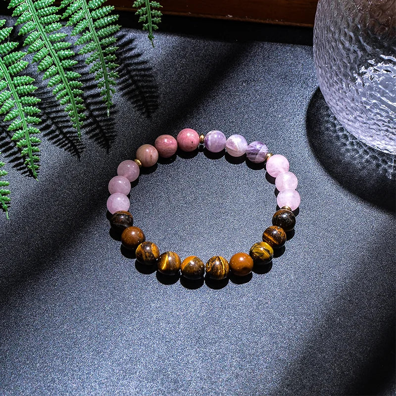 108 Beaded Japamala Necklace & Bracelet Set – Tiger Eye, Rose Quartz, Rhodolite & Amethyst