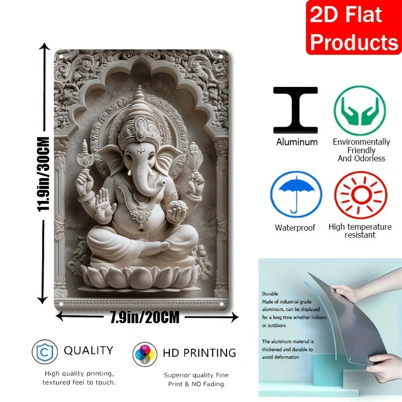 Square Aluminum Plaque – Classic 2D Indian Ganesha Theme