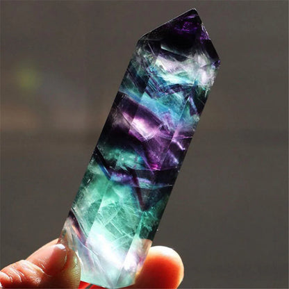 Natural Fluorite Crystal Healing Wand – Colorful Striped Quartz Point