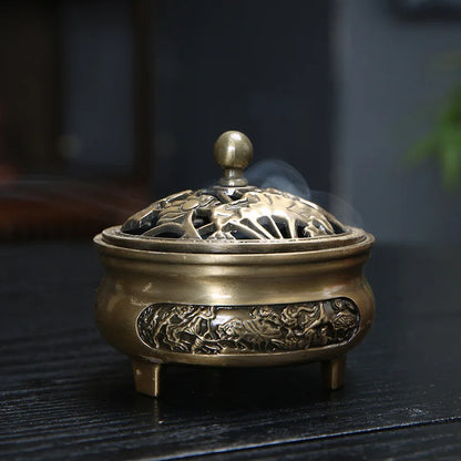 Vintage Brass Lotus Incense Burner | Exquisite Buddhist Censer