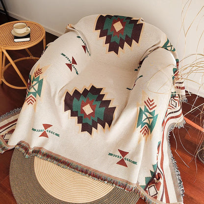 Boho Aztec Throw Blanket – Southwestern Geometric Woven Blanket with Tassels