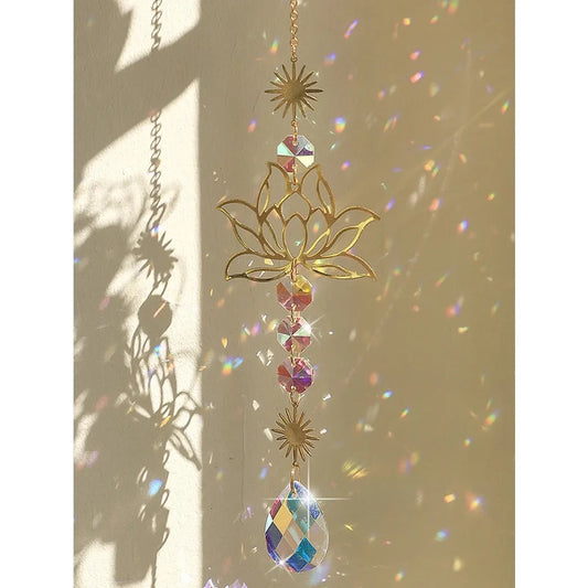 Golden Lotus Suncatcher – Radiant Crystal Hanging Decoration