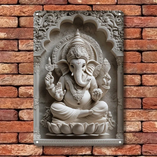 Square Aluminum Plaque – Classic 2D Indian Ganesha Theme