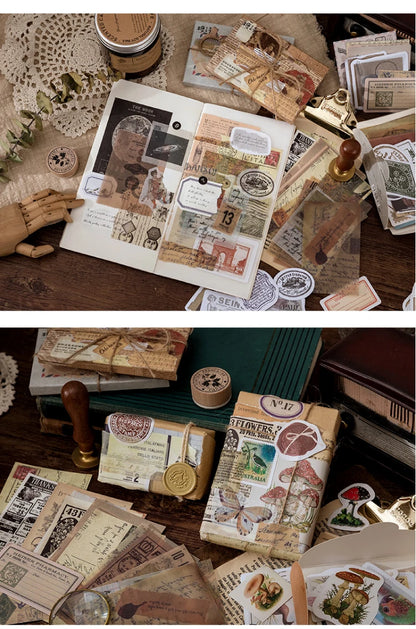 60-Piece Vintage Sticker Pack – Mushrooms, Plants & Butterflies