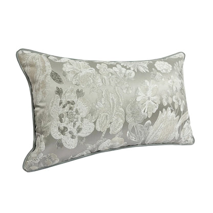 Luxurious Gray Shiny Floral Pillow Case – Elegant Jacquard Woven Design