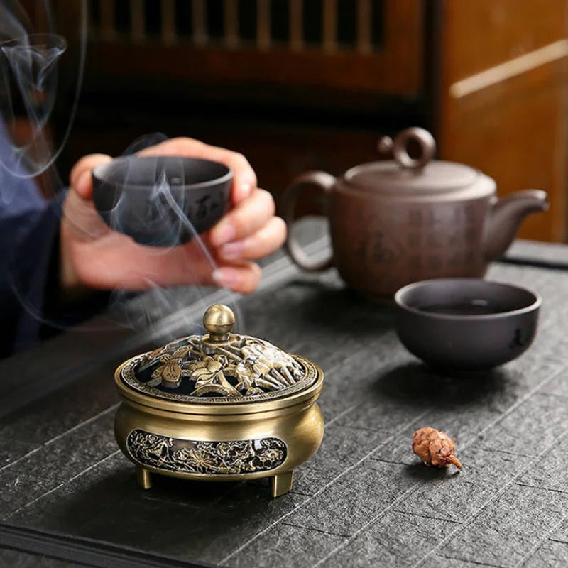 Vintage Brass Lotus Incense Burner | Exquisite Buddhist Censer