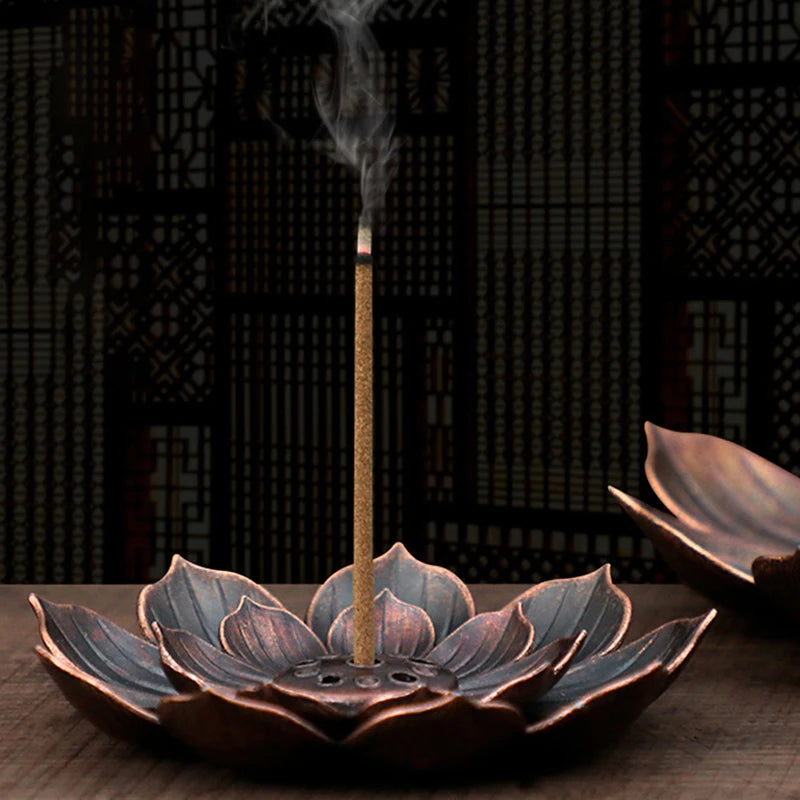 Meditation Buddha Sandalwood Incense Holder – Lotus Flower Catcher Plate