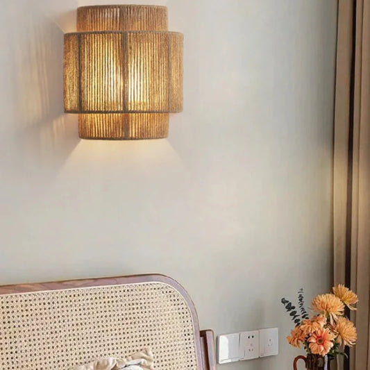 Retro Rattan Weaving Wall Lamp – Handcrafted Elegance for Cozy Spaces