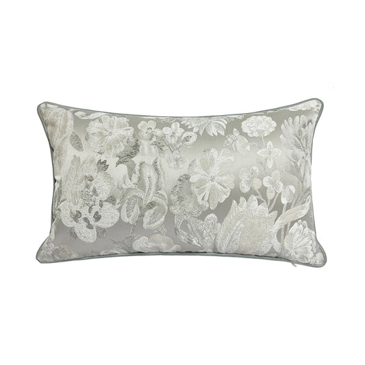 Luxurious Gray Shiny Floral Pillow Case – Elegant Jacquard Woven Design