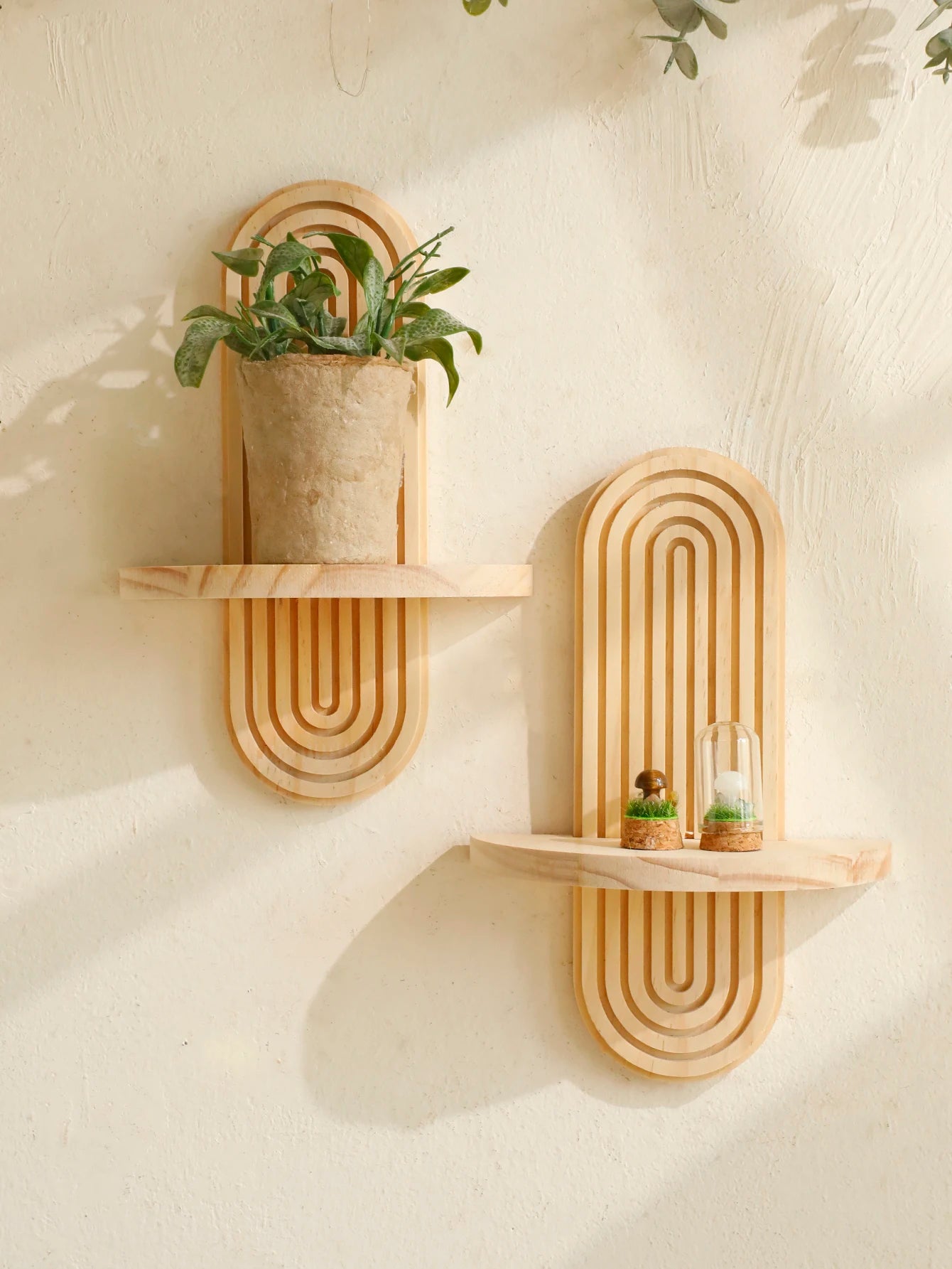 Boho Wooden Geometric Wall Shelf – Modern Home Decor