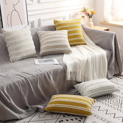 Boho Striped Cotton Linen Pillow Cover – Neutral & Cozy Home Decor