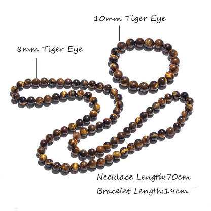 8mm Yellow Tiger Eye Beaded Choker Necklace & Bracelet Set