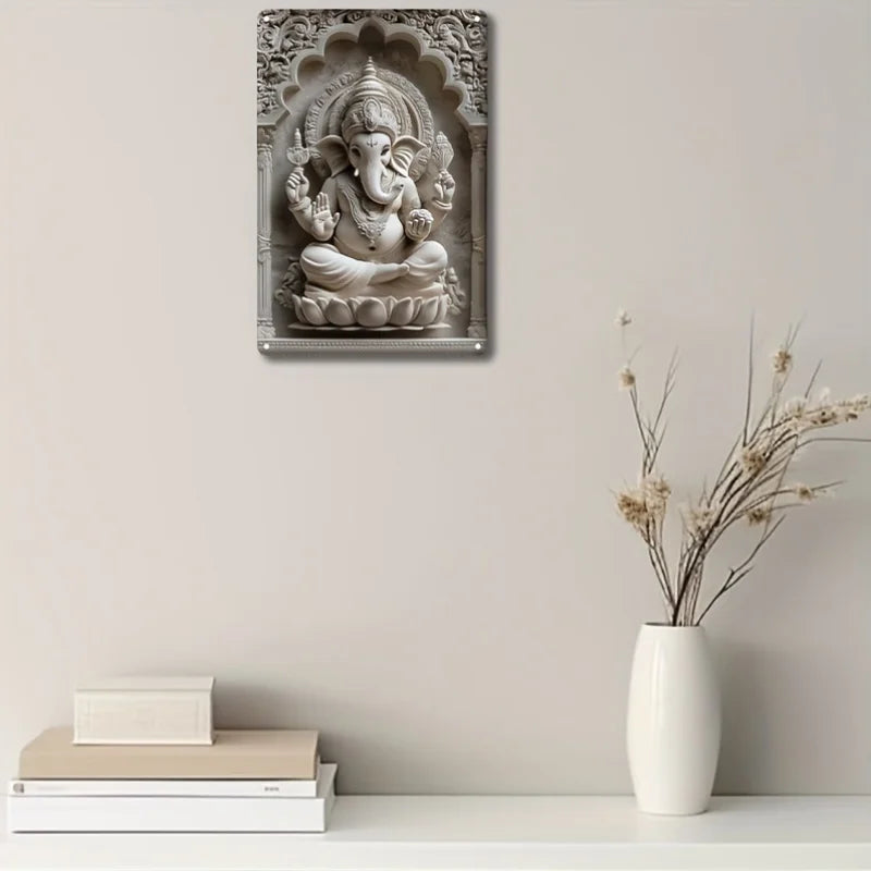 Square Aluminum Plaque – Classic 2D Indian Ganesha Theme