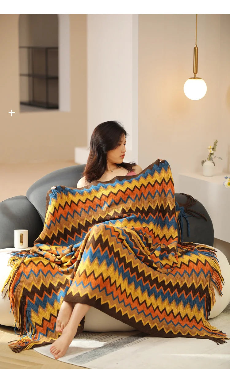 Boho Aztec Woven Blanket – Southwestern Geometric Throw for Cozy & Stylish Living