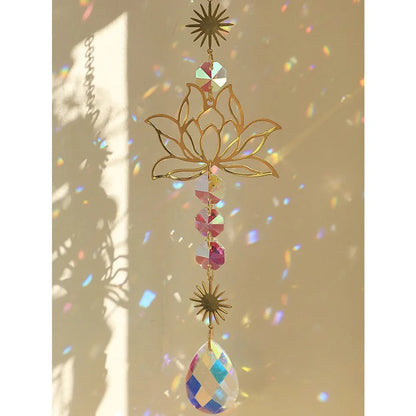 Golden Lotus Suncatcher – Radiant Crystal Hanging Decoration