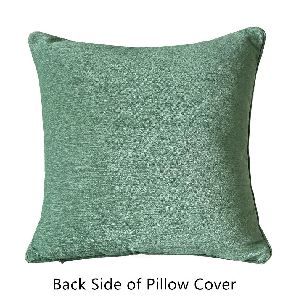 Countryside Garden Light Green Flowers Home Throw Sofa Cushion Cover Decorative Square Chenille Pillow Case 18x18", Set of 1 Pc