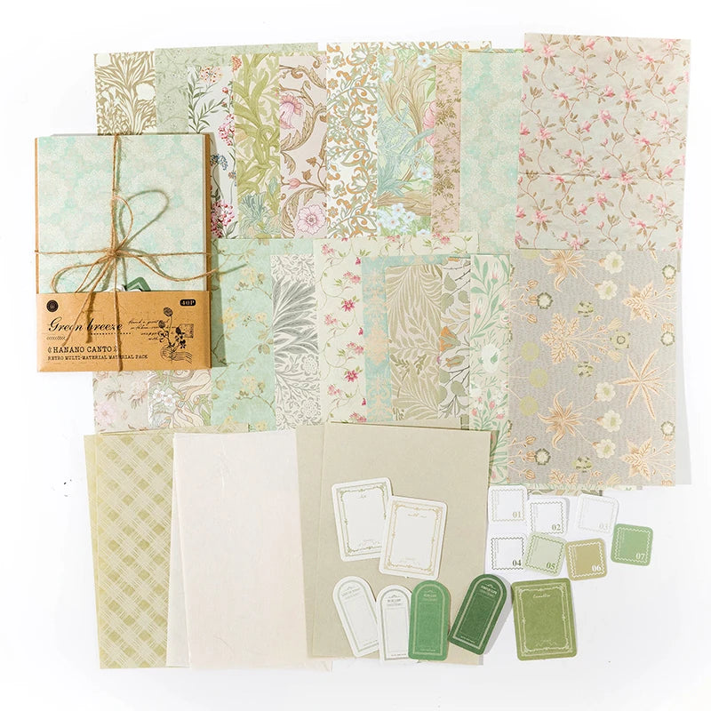 40-Piece Floral Handmade Paper & Sticker Set – Vintage Scrapbooking & DIY Crafts