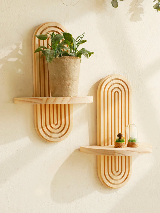 Boho Wooden Geometric Wall Shelf – Modern Home Decor