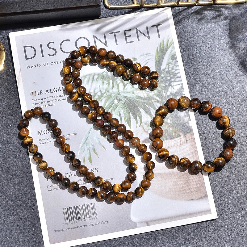 8mm Yellow Tiger Eye Beaded Choker Necklace & Bracelet Set