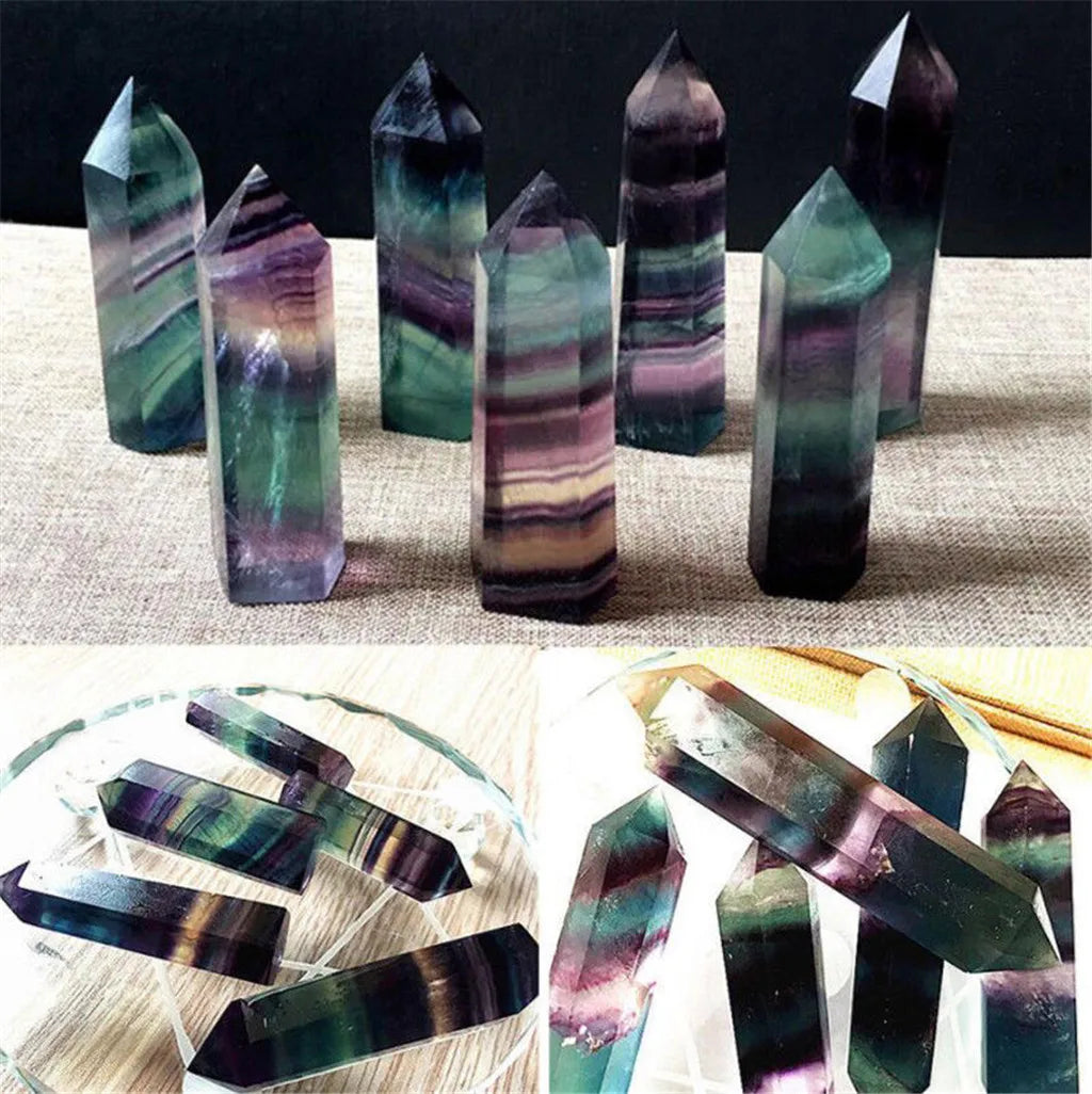 Natural Fluorite Crystal Healing Wand – Colorful Striped Quartz Point