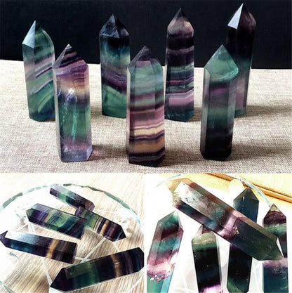 Natural Fluorite Crystal Healing Wand – Colorful Striped Quartz Point