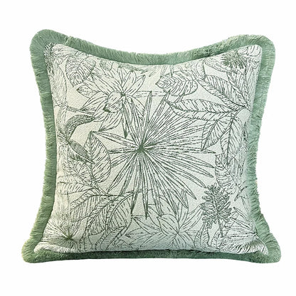 Hinyeatex Indoor Decorative Pillow Cover - Light Green Leaves Chenille Woven Fringe Cushion