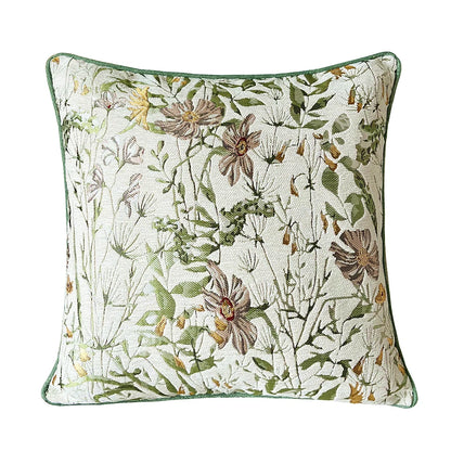 Countryside Garden Light Green Flowers Home Throw Sofa Cushion Cover Decorative Square Chenille Pillow Case 18x18", Set of 1 Pc