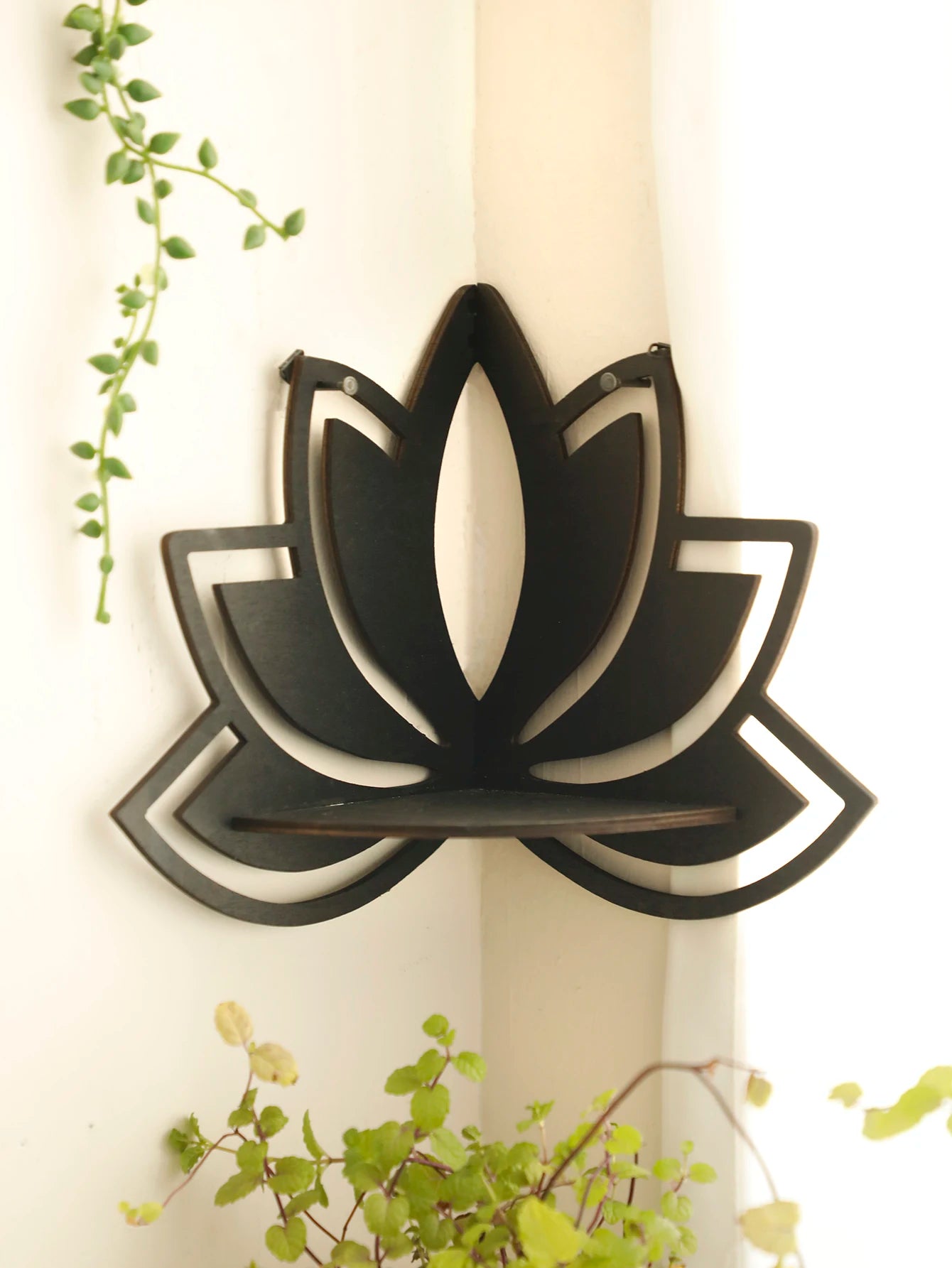 Lotus Corner Floating Shelf – Boho Wall Decor