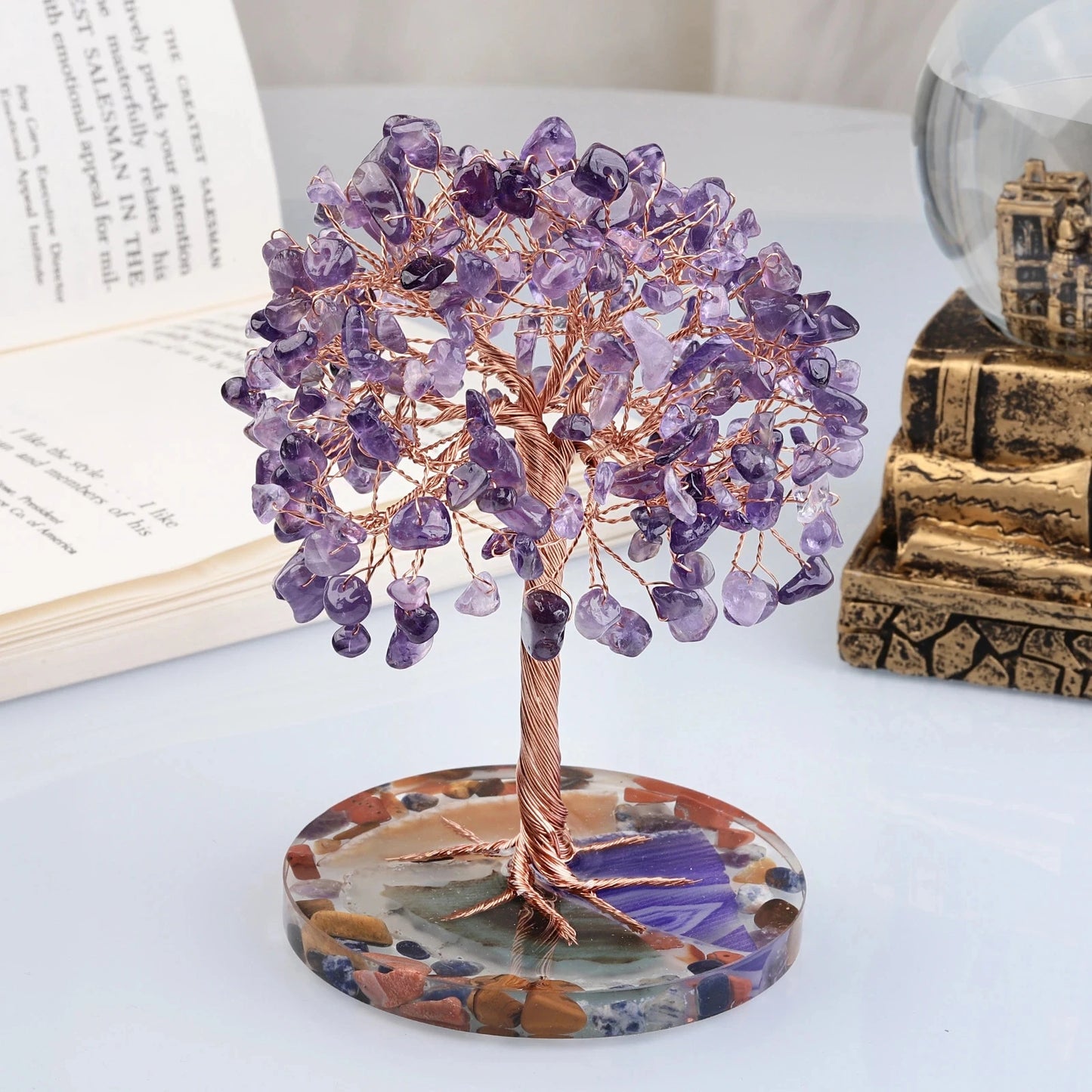 Mini Crystal Money Tree – Amethyst Healing Energy & Feng Shui Décor