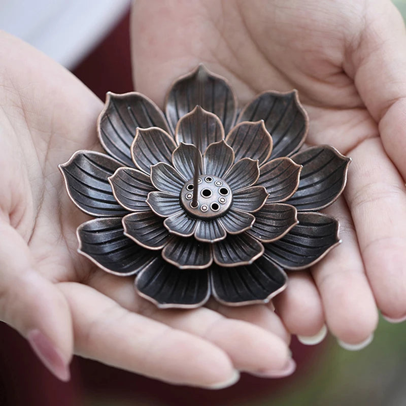 Meditation Buddha Sandalwood Incense Holder – Lotus Flower Catcher Plate