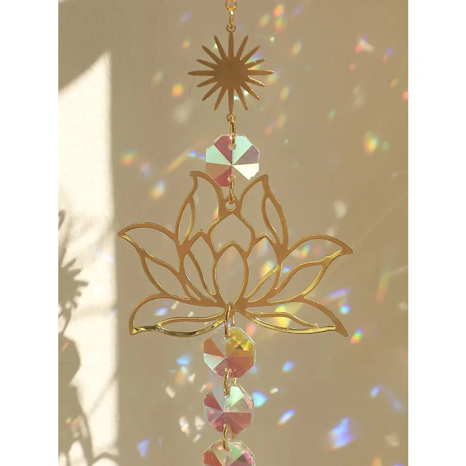 Golden Lotus Suncatcher – Radiant Crystal Hanging Decoration