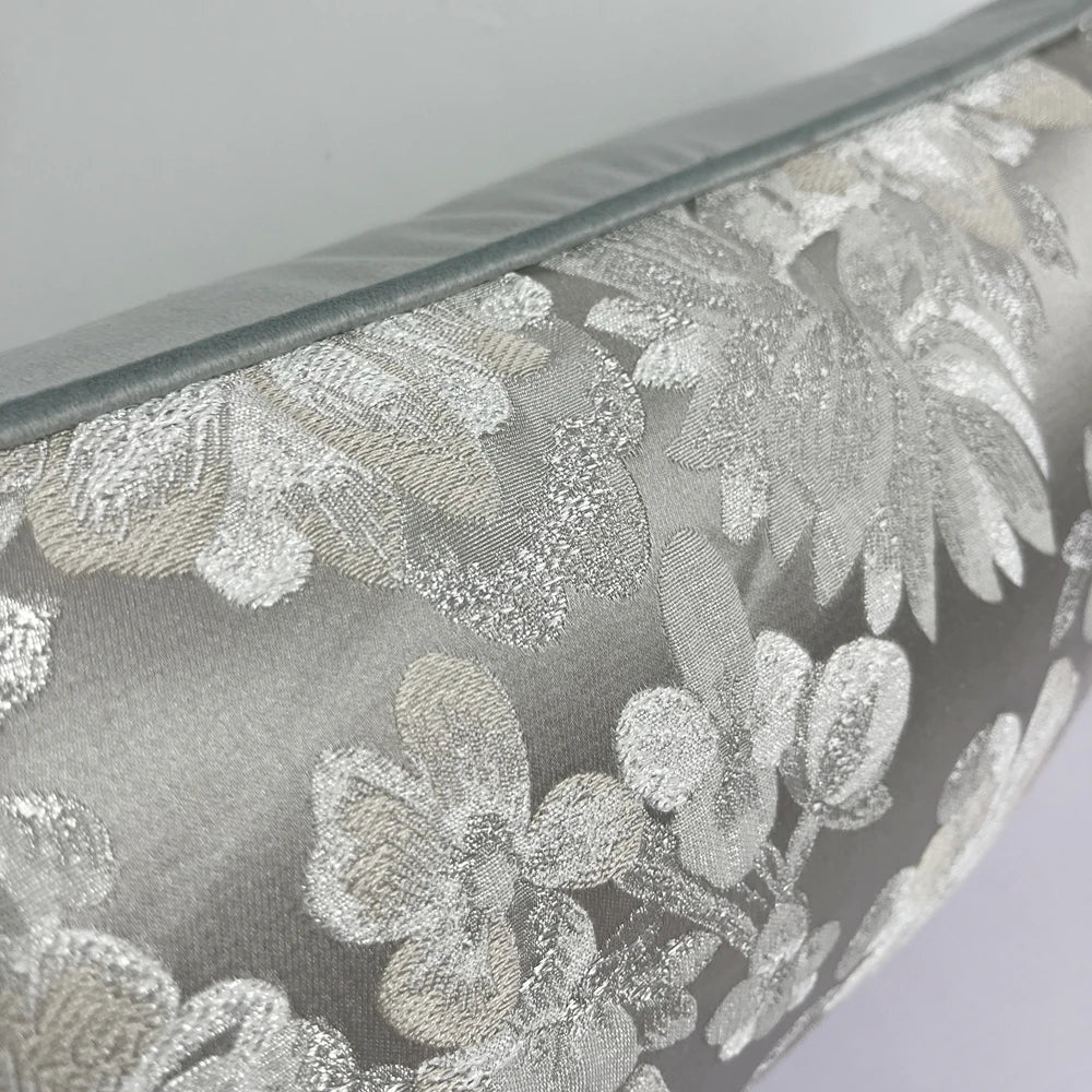 Luxurious Gray Shiny Floral Pillow Case – Elegant Jacquard Woven Design