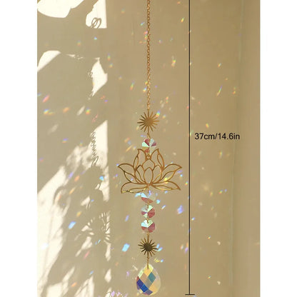 Golden Lotus Suncatcher – Radiant Crystal Hanging Decoration