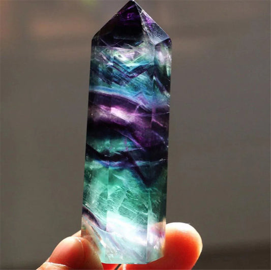 Natural Fluorite Crystal Healing Wand – Colorful Striped Quartz Point