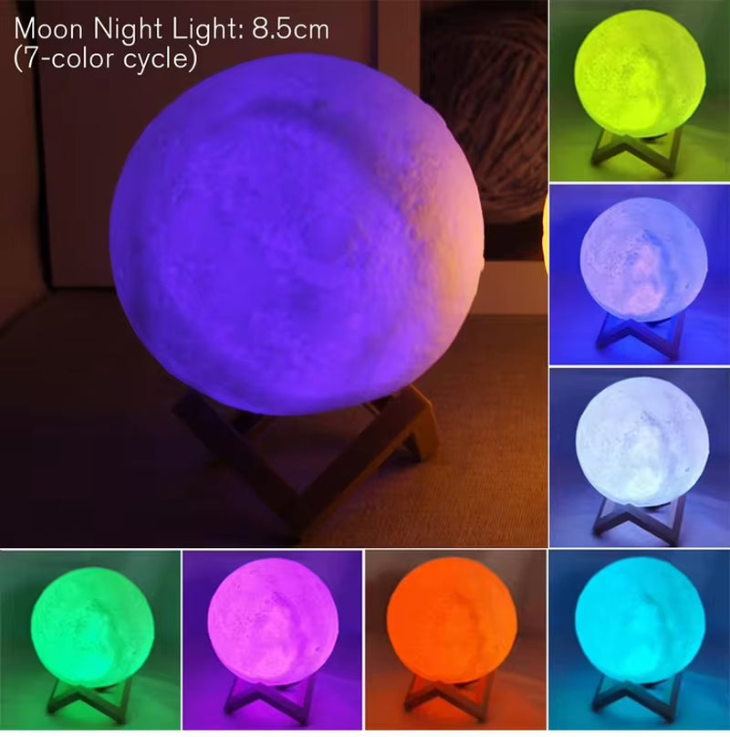 8cm Moon Lamp – LED Starry Night Light with Wooden Stand