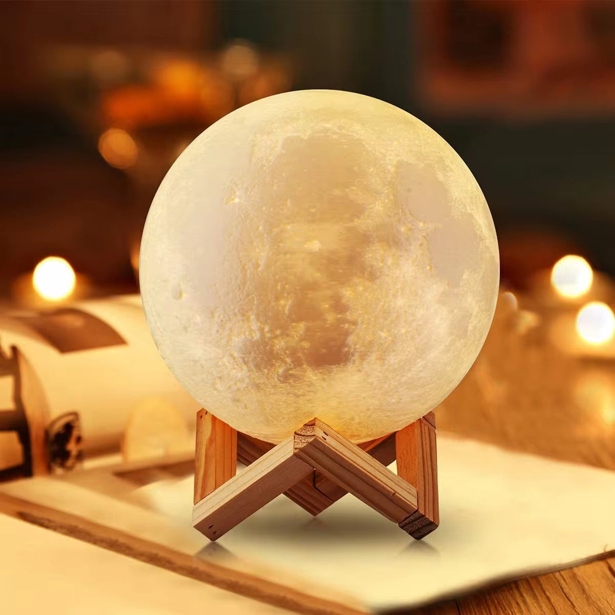 8cm Moon Lamp – LED Starry Night Light with Wooden Stand