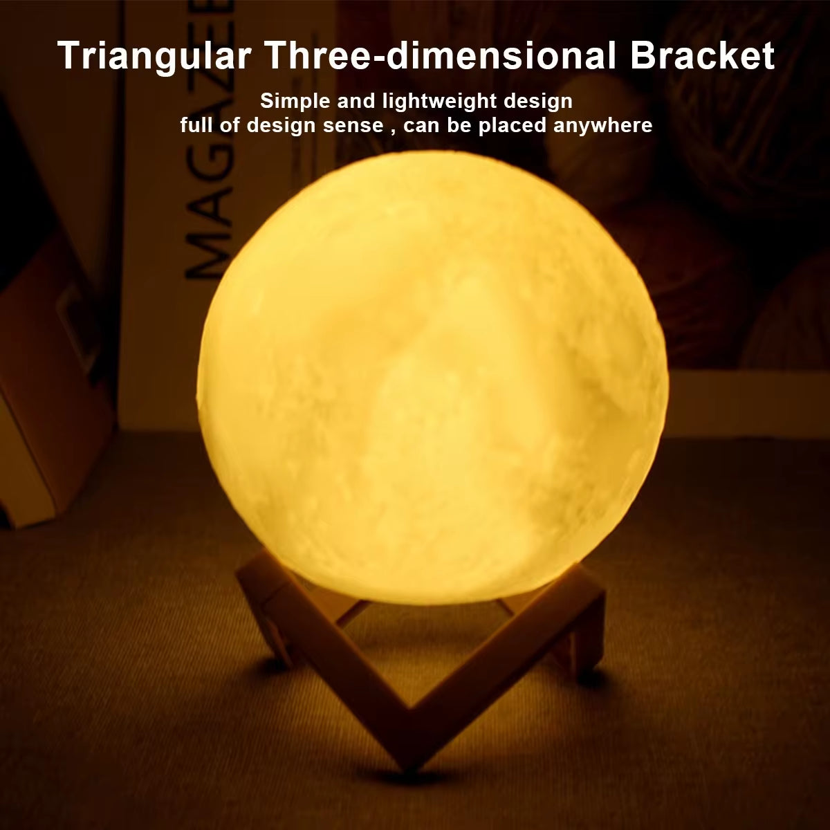 8cm Moon Lamp – LED Starry Night Light with Wooden Stand